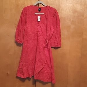 GAP Coral Orange Eyelet Wrap Dress